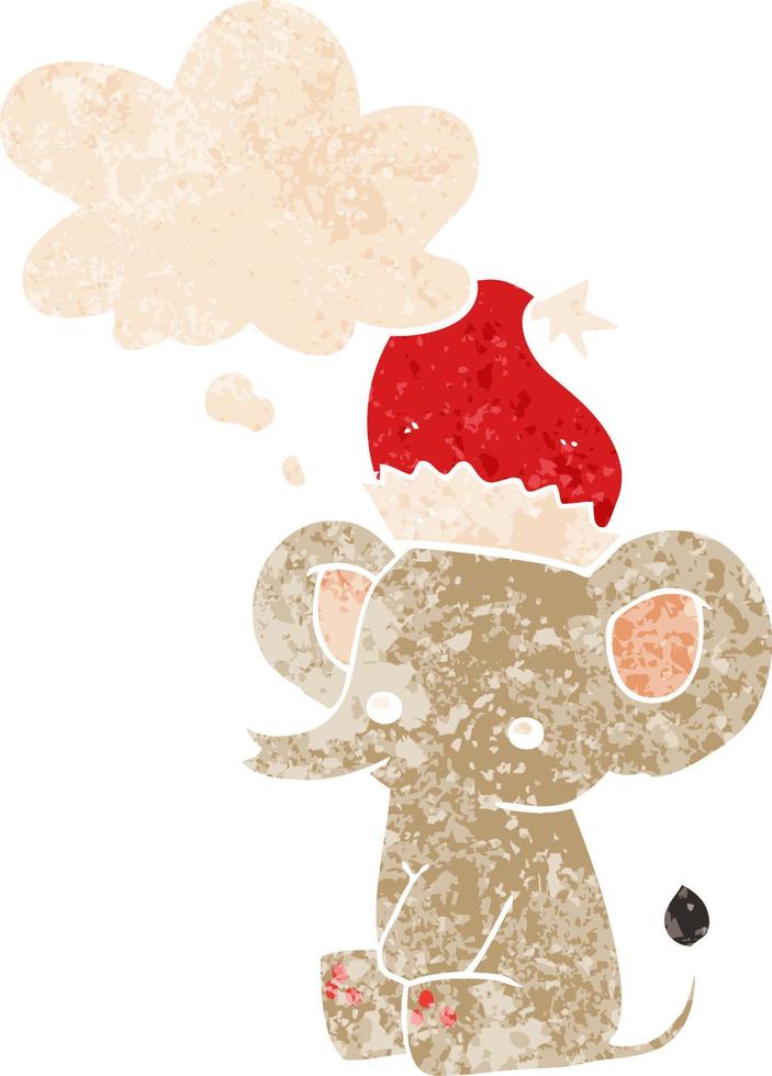 cute christmas elephant and thought bubble in retro textured style vector
