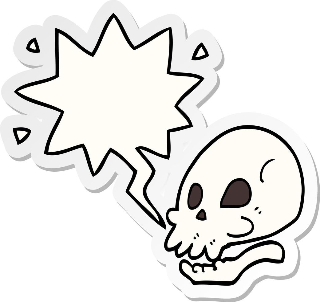 cartoon skull and speech bubble sticker vector