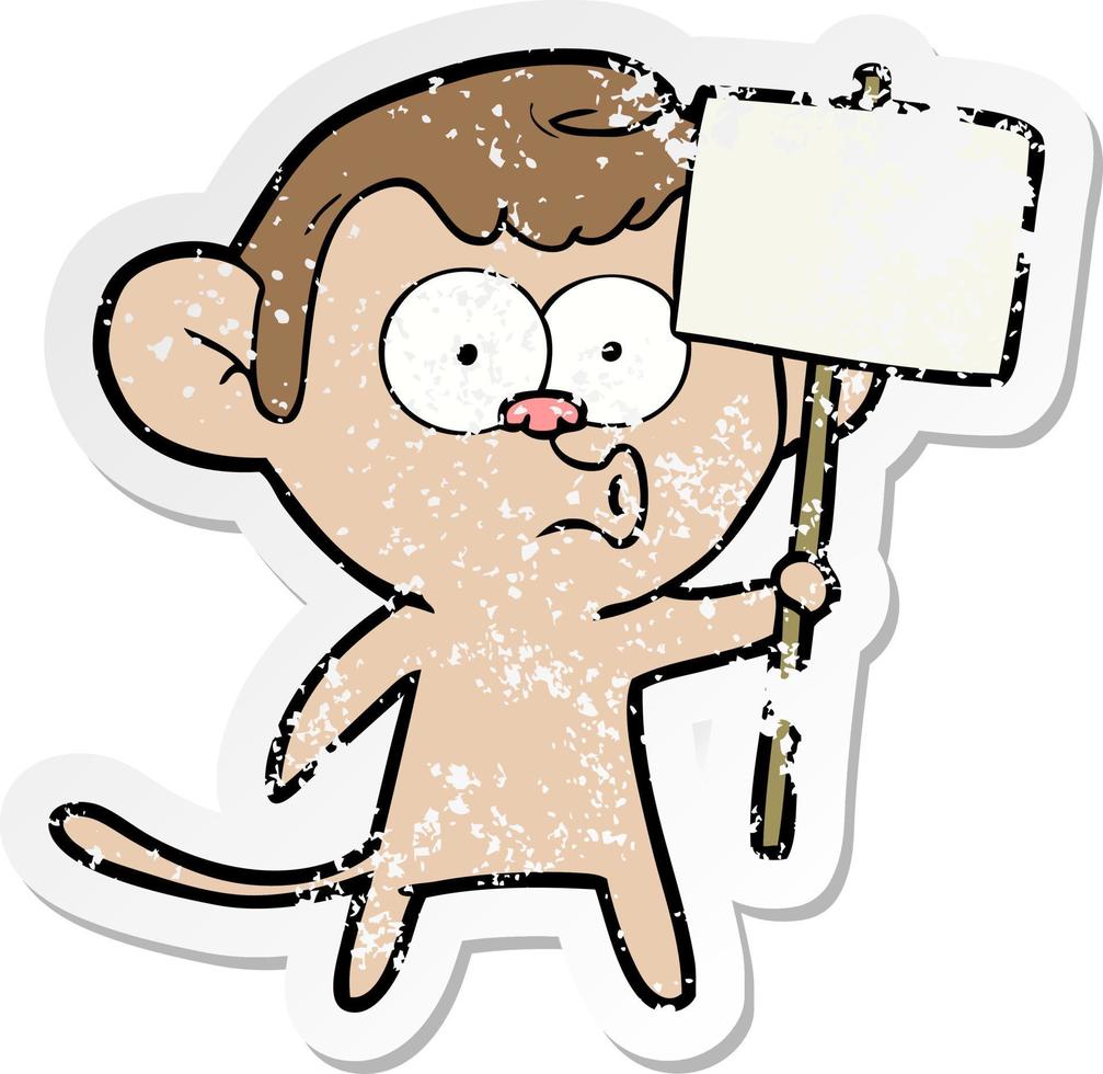 distressed sticker of a cartoon hooting monkey vector