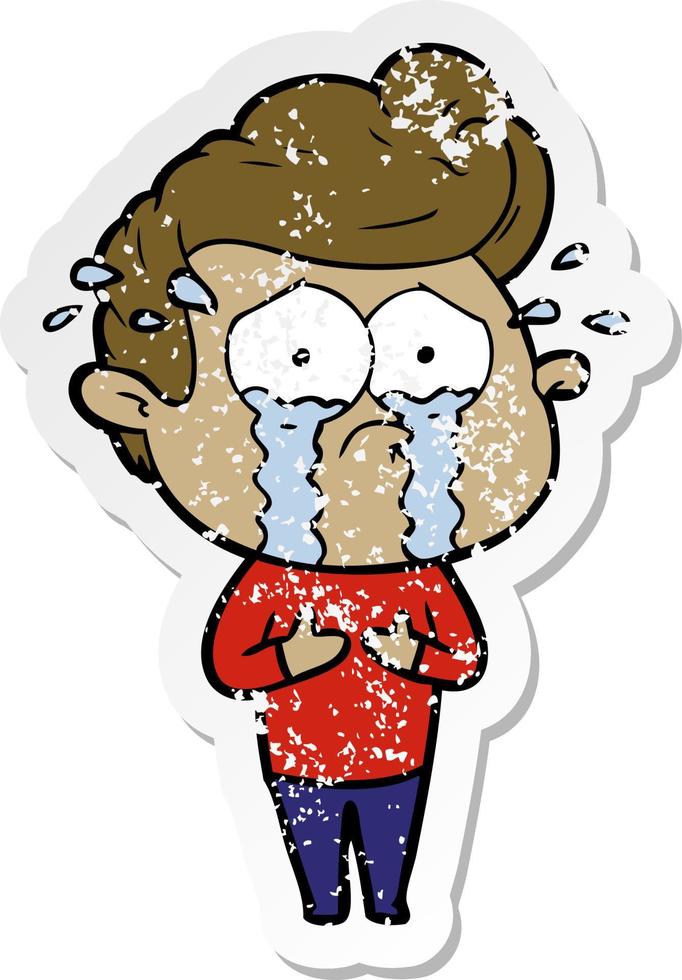 distressed sticker of a cartoon crying man vector