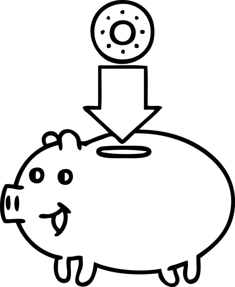 line drawing cartoon piggy bank vector