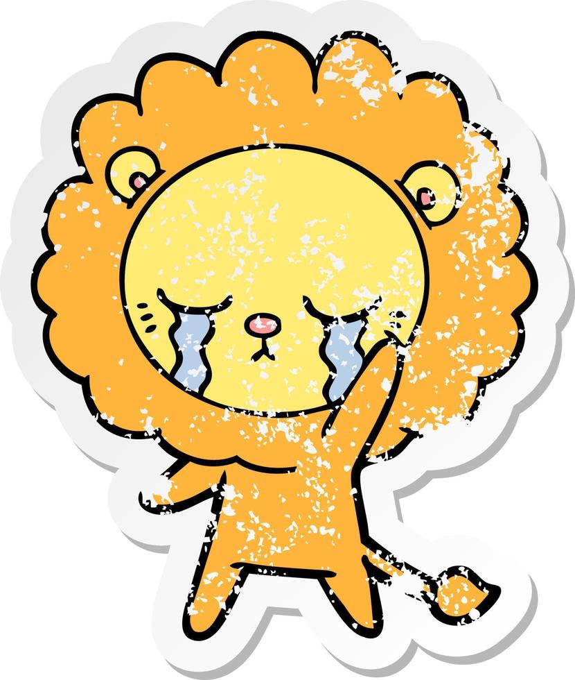 distressed sticker of a crying cartoon lion vector