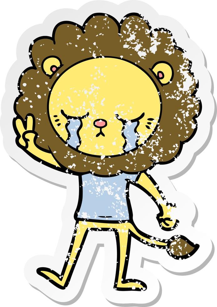 distressed sticker of a crying cartoon lion vector