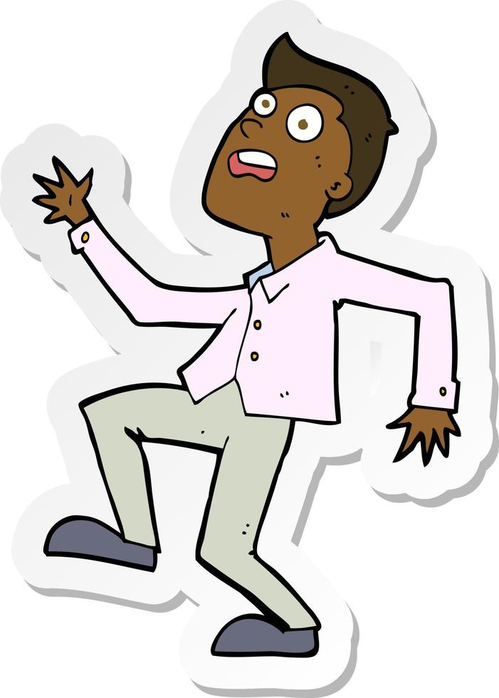sticker of a cartoon man panicking vector