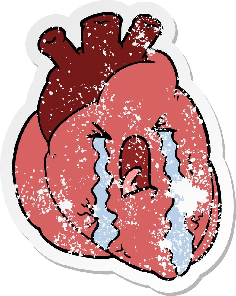 distressed sticker of a cartoon heart crying vector