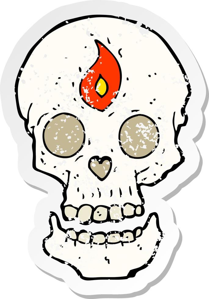 retro distressed sticker of a cartoon mystic skull vector