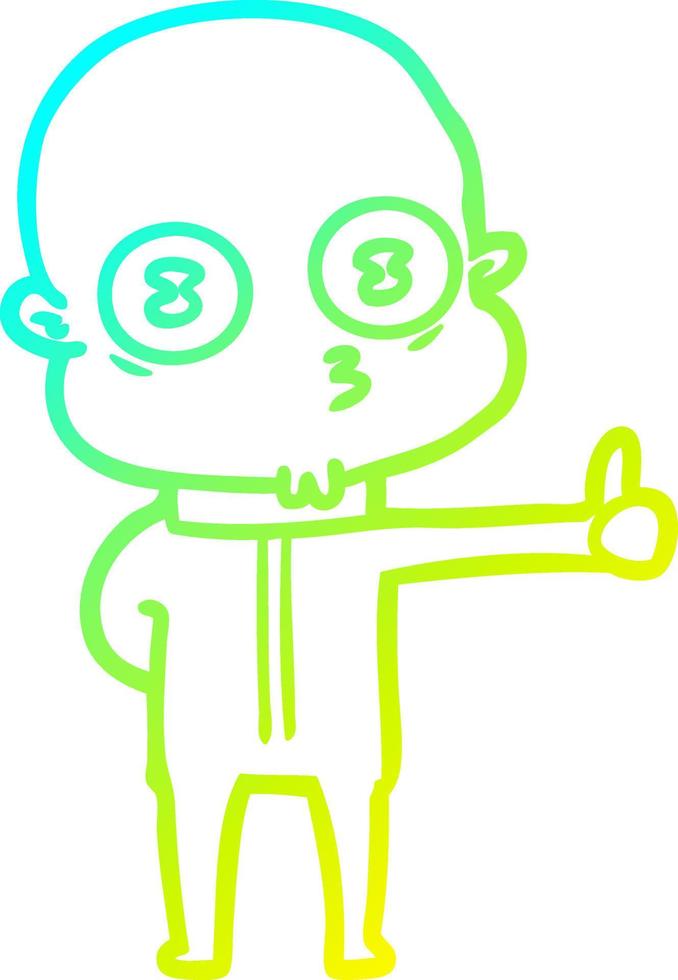 cold gradient line drawing cartoon weird bald spaceman giving thumbs up vector