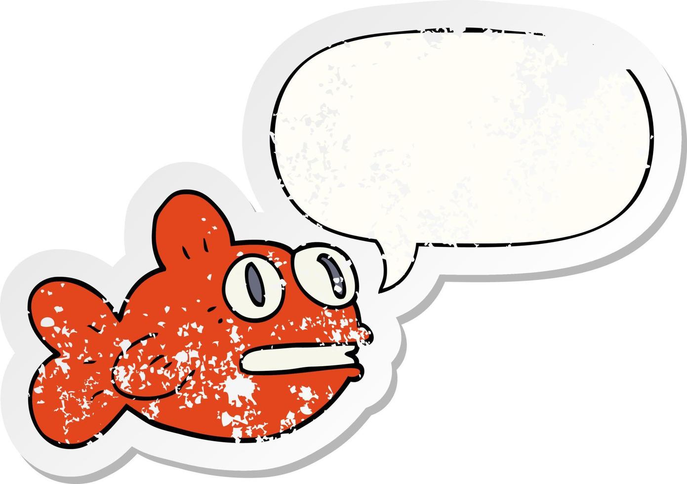 cartoon fish and speech bubble distressed sticker vector