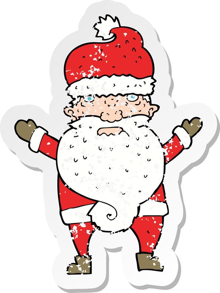 retro distressed sticker of a cartoon grumpy santa vector