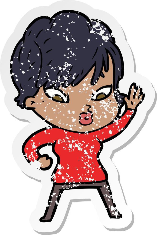 distressed sticker of a cartoon woman vector