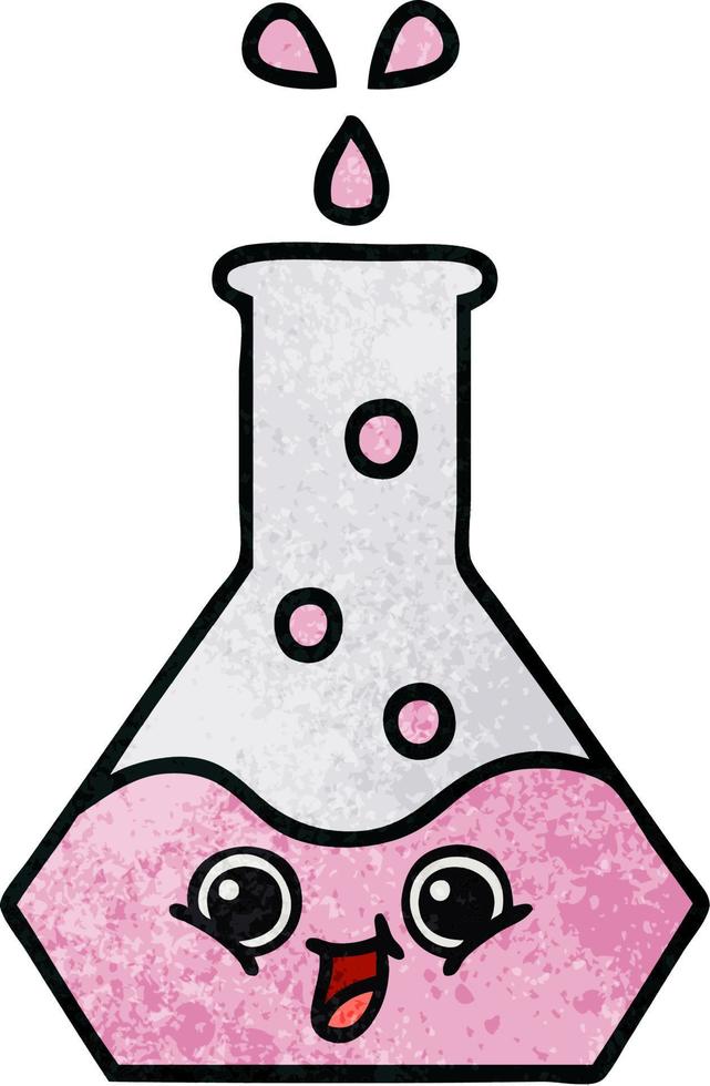 retro grunge texture cartoon science beaker vector