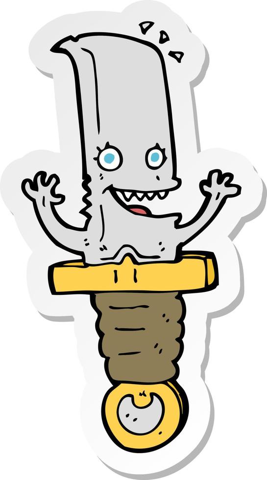 pegatina de un personaje de cuchillo de dibujos animados loco vector