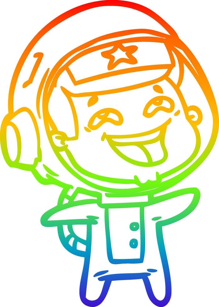 rainbow gradient line drawing cartoon laughing astronaut vector