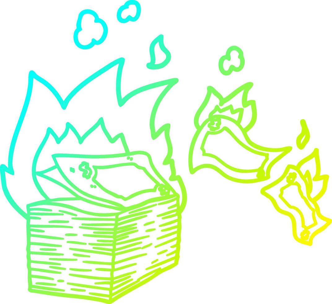 cold gradient line drawing burning money cartoon vector