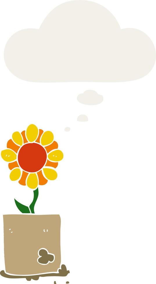 cartoon flower and thought bubble in retro style vector