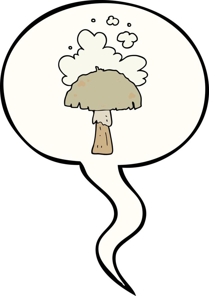 cartoon mushroom and spore cloud and speech bubble vector