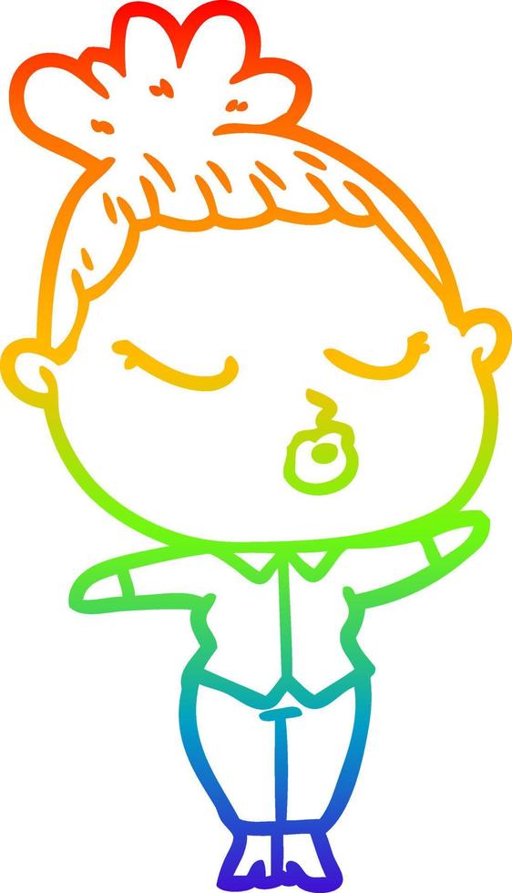 rainbow gradient line drawing cartoon calm woman vector