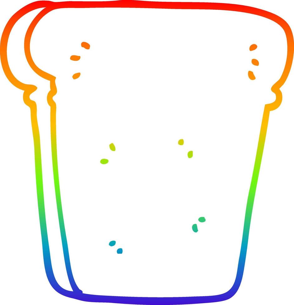 dibujo de línea de gradiente de arco iris rebanada de pan de dibujos animados vector