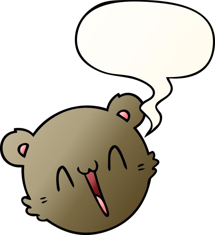 cute cartoon teddy bear face and speech bubble in smooth gradient style vector