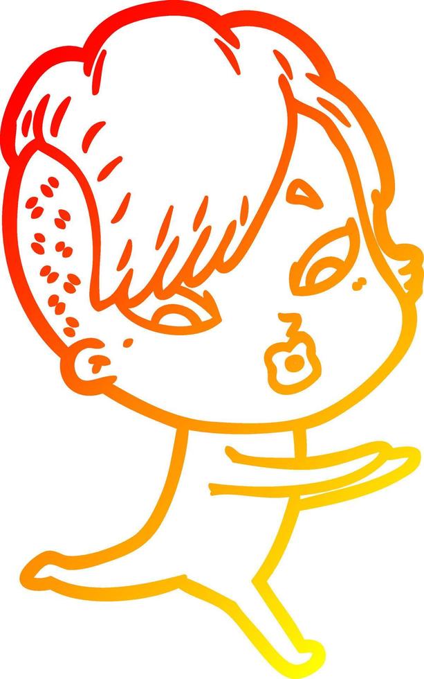 warm gradient line drawing cartoon surprised girl vector