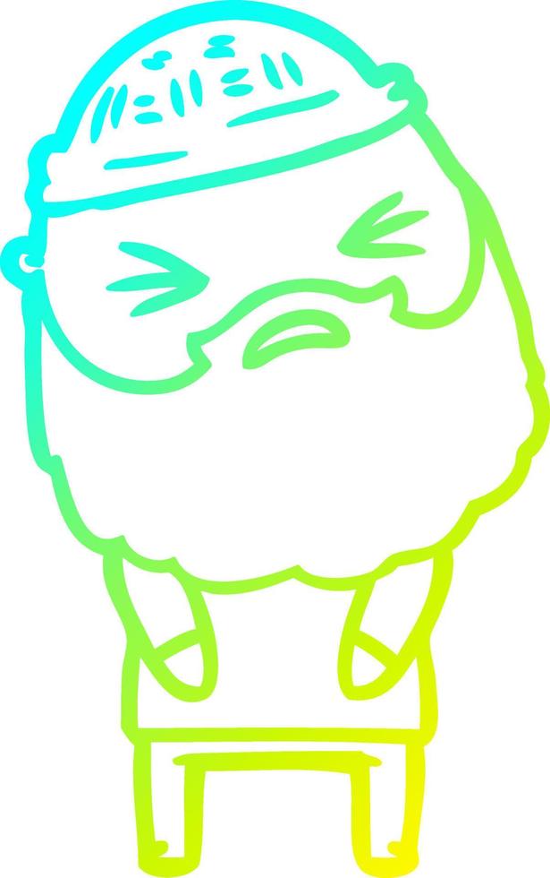 cold gradient line drawing cartoon man with beard vector