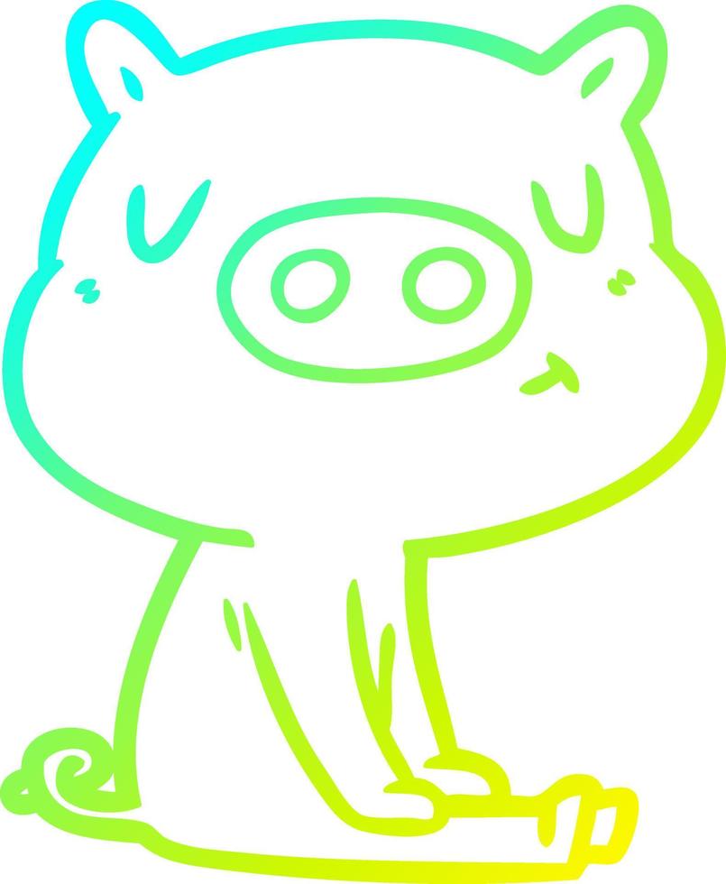 cold gradient line drawing cartoon content pig meditating vector