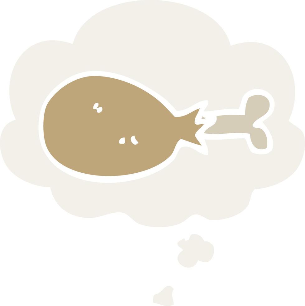 cartoon cooked chicken leg and thought bubble in retro style vector