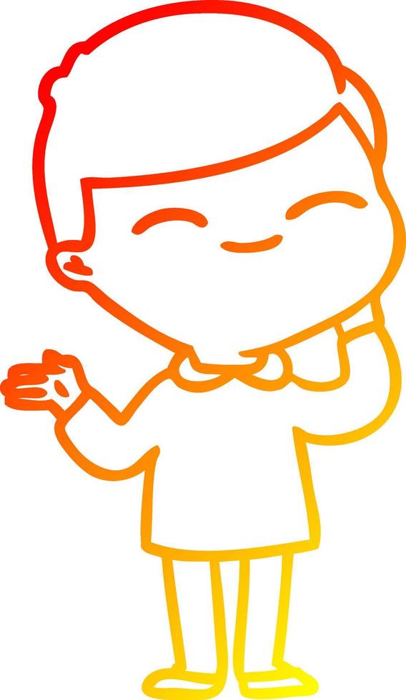 warm gradient line drawing cartoon shy smiling boy vector