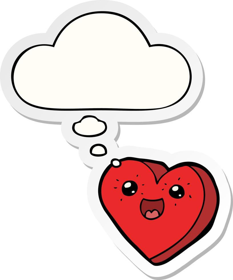 heart cartoon character and thought bubble as a printed sticker vector