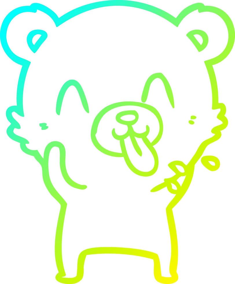 cold gradient line drawing rude cartoon polar bear sticking out tongue vector