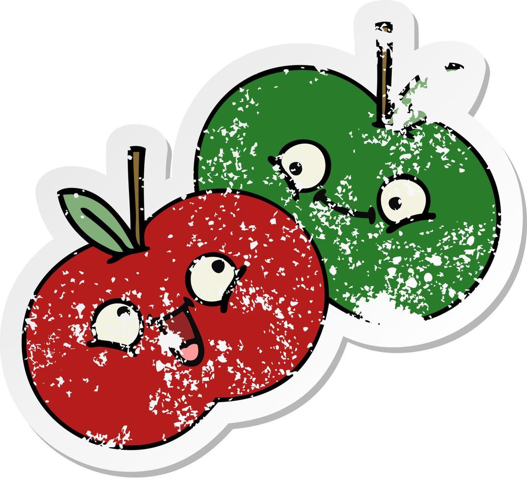 distressed sticker of a cute cartoon juicy apple vector