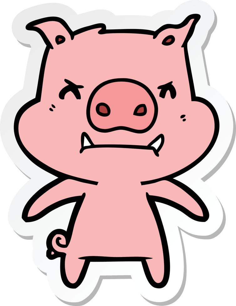 sticker of a angry cartoon pig vector