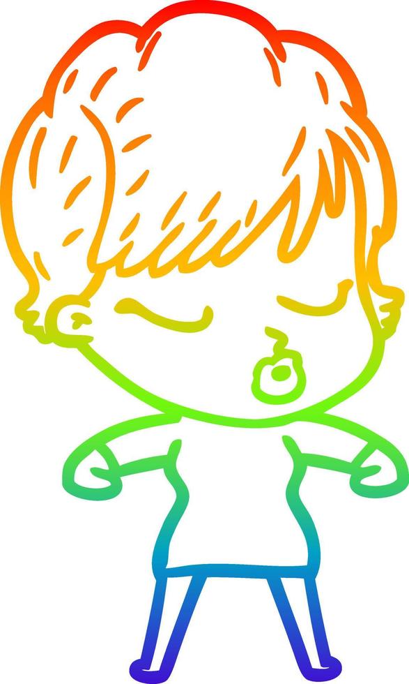 rainbow gradient line drawing cartoon woman with eyes shut vector