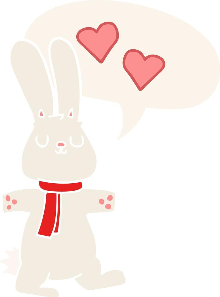 cartoon rabbit in love and speech bubble in retro style vector