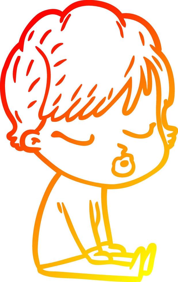 warm gradient line drawing cartoon woman with eyes shut vector