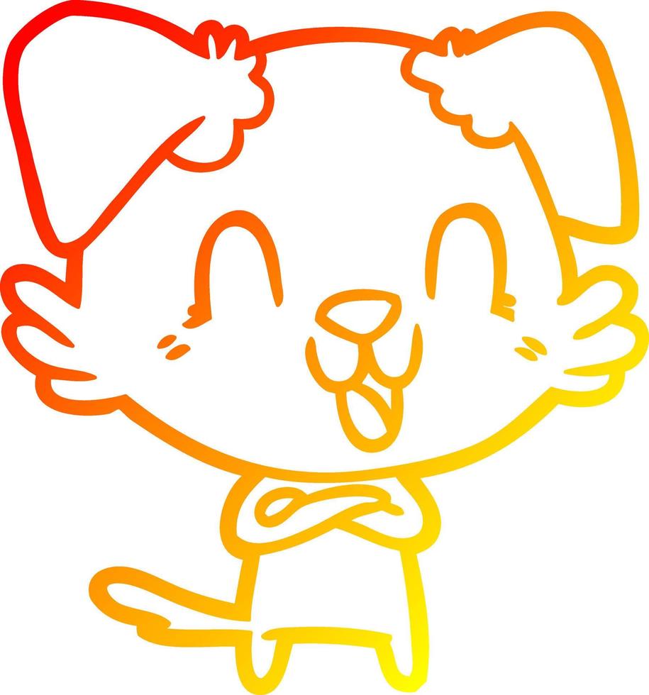 warm gradient line drawing laughing cartoon dog vector
