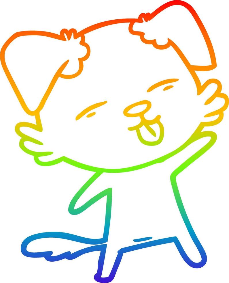 rainbow gradient line drawing cartoon dog sticking out tongue vector