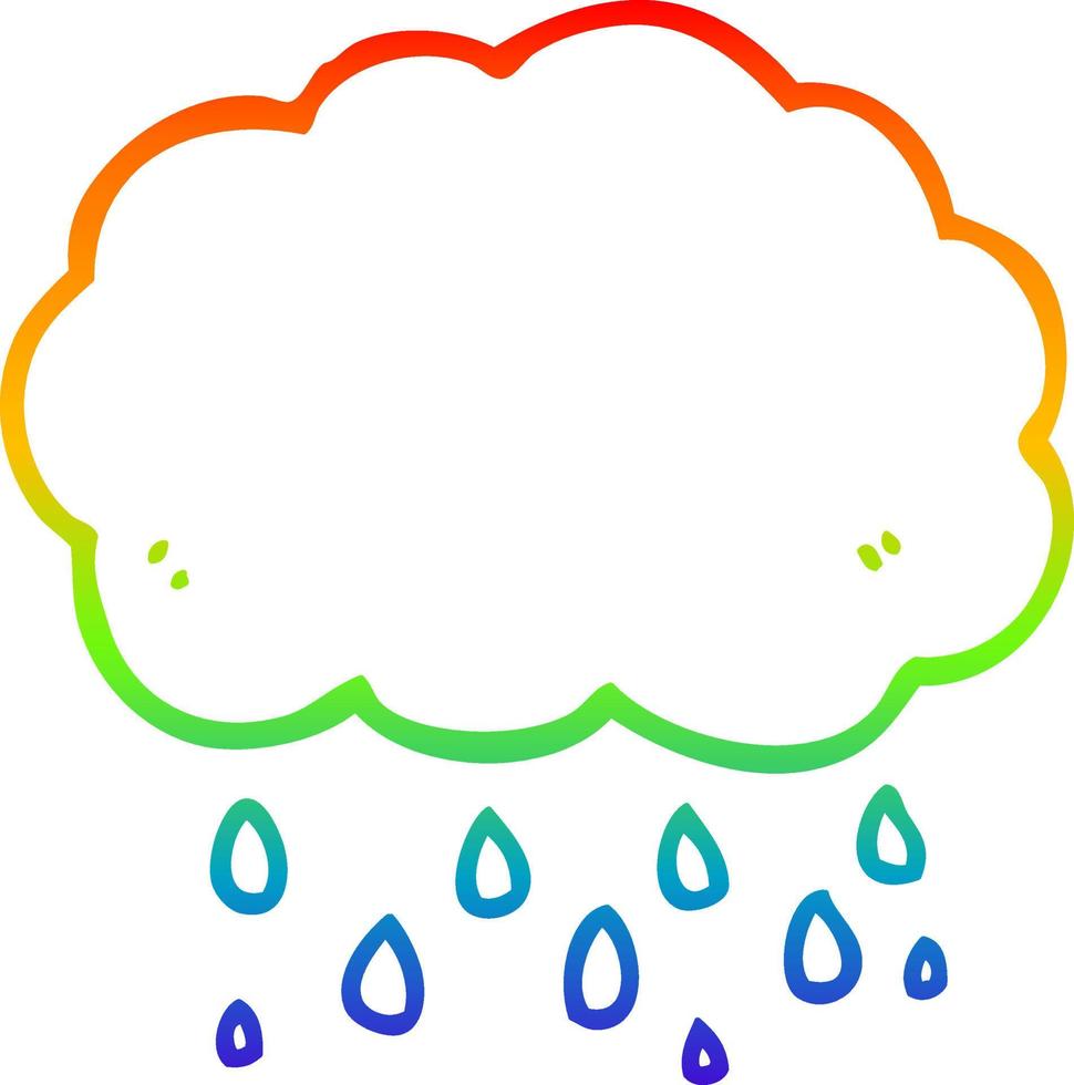 rainbow gradient line drawing cartoon cloud raining vector