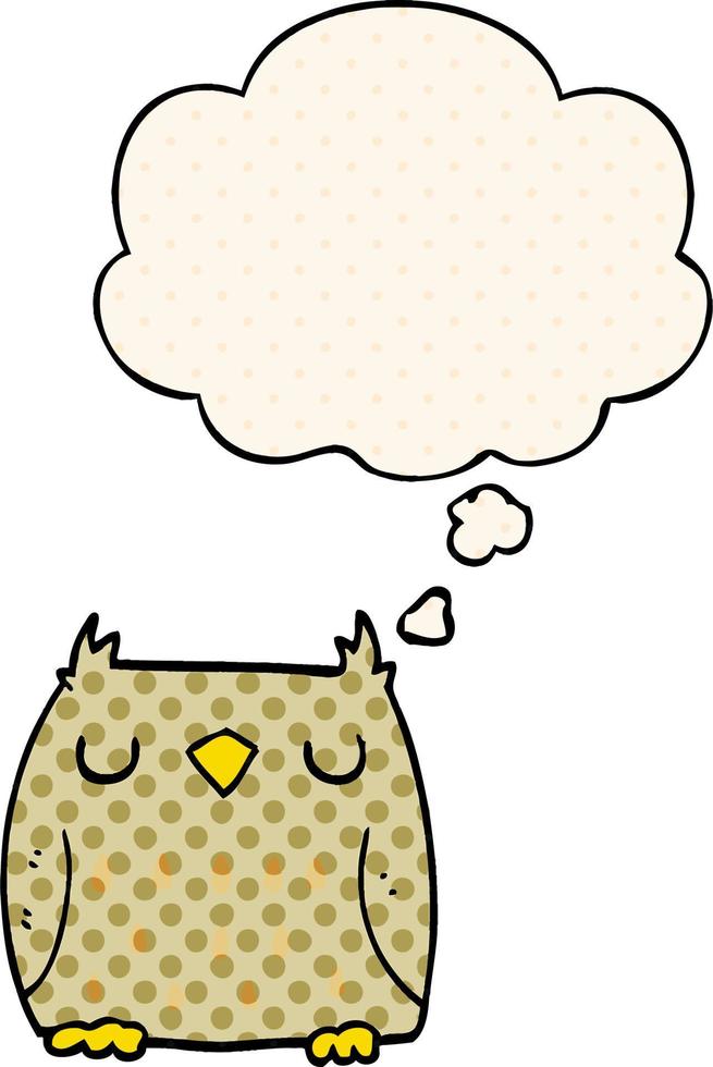 cute cartoon owl and thought bubble in comic book style vector