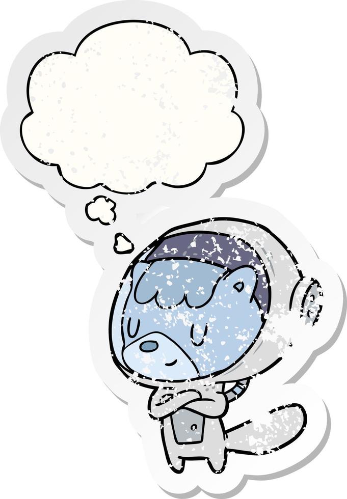 cartoon astronaut animal and thought bubble as a distressed worn sticker vector