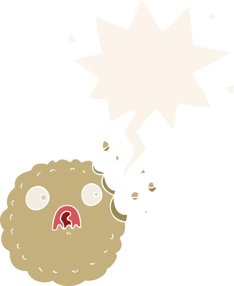 frightened cookie cartoon and speech bubble in retro style vector
