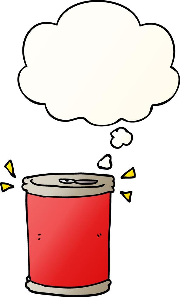 cartoon soda can and thought bubble in smooth gradient style vector