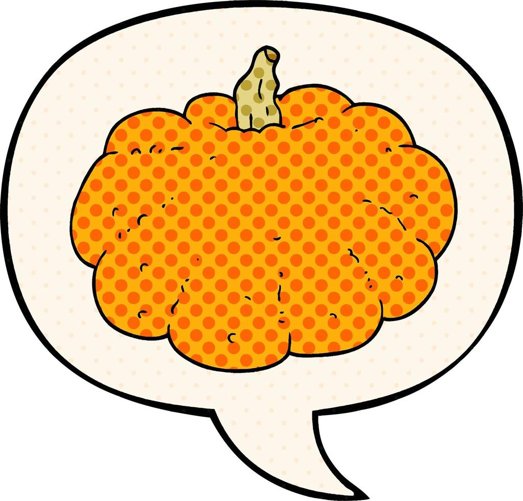 cartoon pumpkin and speech bubble in comic book style vector