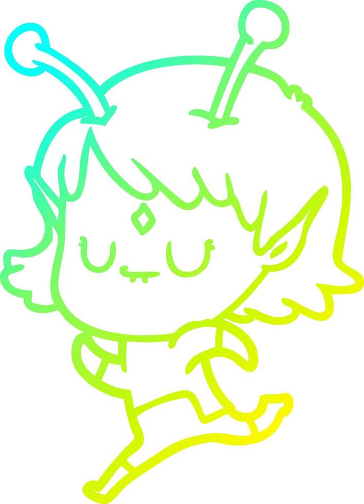 cold gradient line drawing cartoon alien girl vector