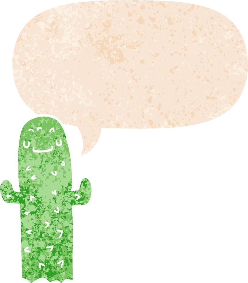 cartoon cactus and speech bubble in retro textured style vector
