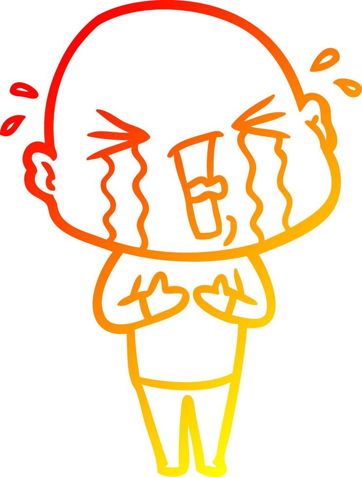 warm gradient line drawing cartoon crying bald man vector