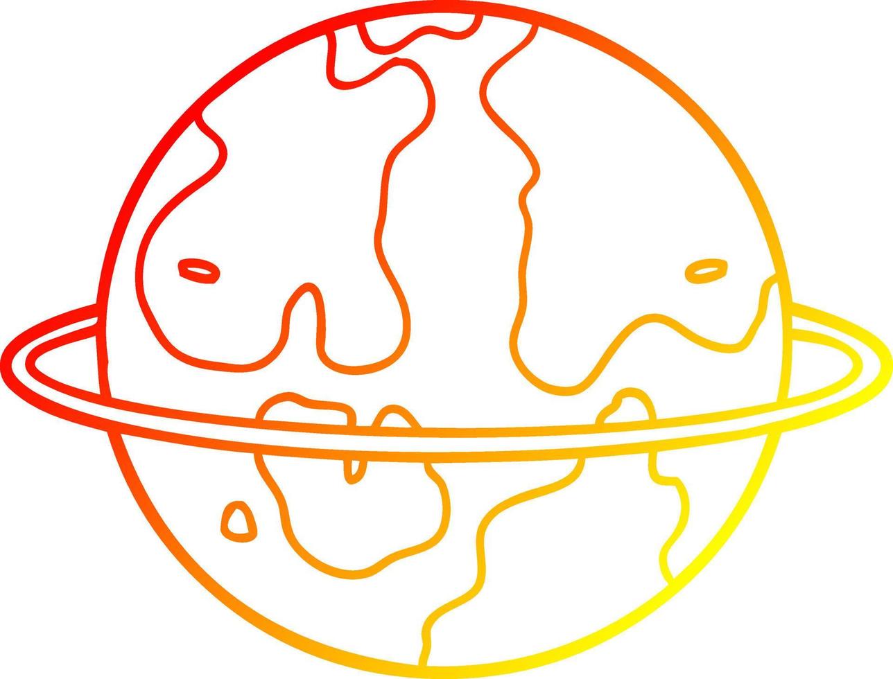 dibujo de línea de gradiente cálido planeta alienígena de dibujos animados vector