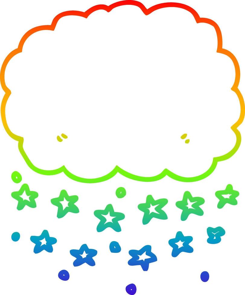 rainbow gradient line drawing cartoon rain cloud vector