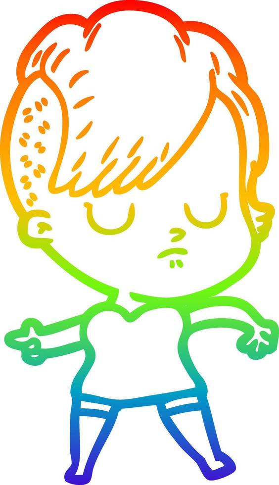 rainbow gradient line drawing cartoon woman vector