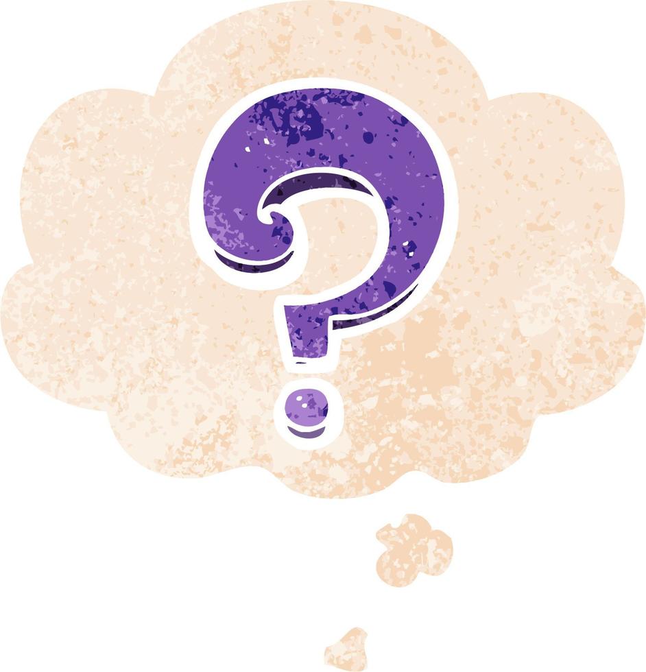 cartoon question mark and thought bubble in retro textured style vector